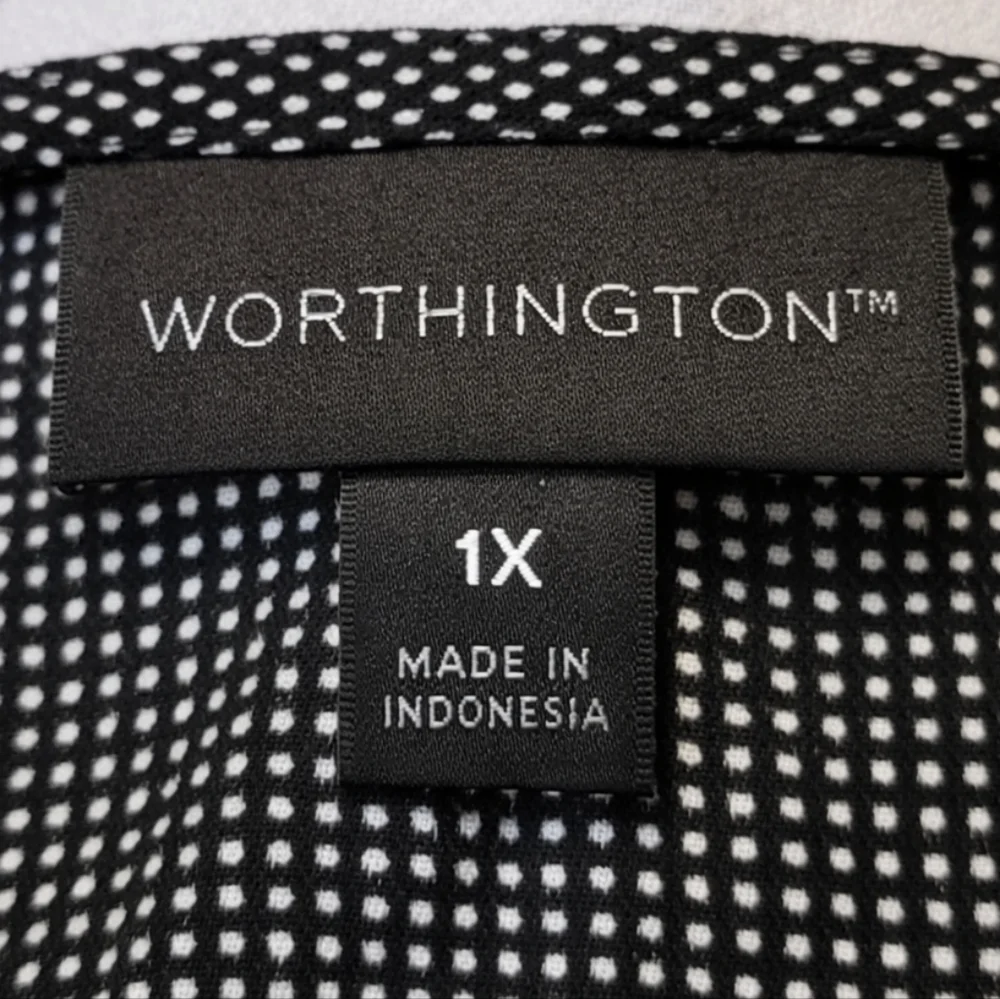 Worthington Multimedia Black White Polka Dot Floral Cap Sleeve Blouse 1X - Picture 7 of 8